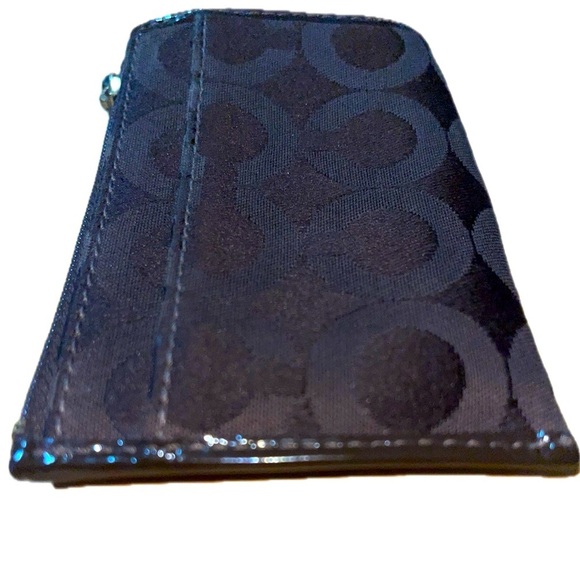 Coach "C" Patent Leather & Fabric Mini Card/Coin Pouch w/Keyring, Zip, Brown - Picture 3 of 9